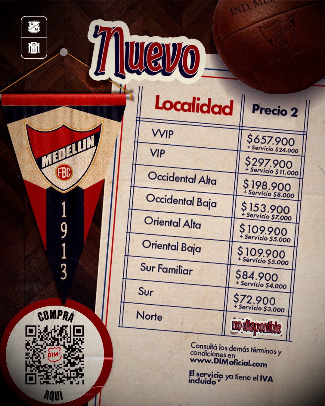 Oficial: Precios de boletería para el partido del DIM frente a Envigado