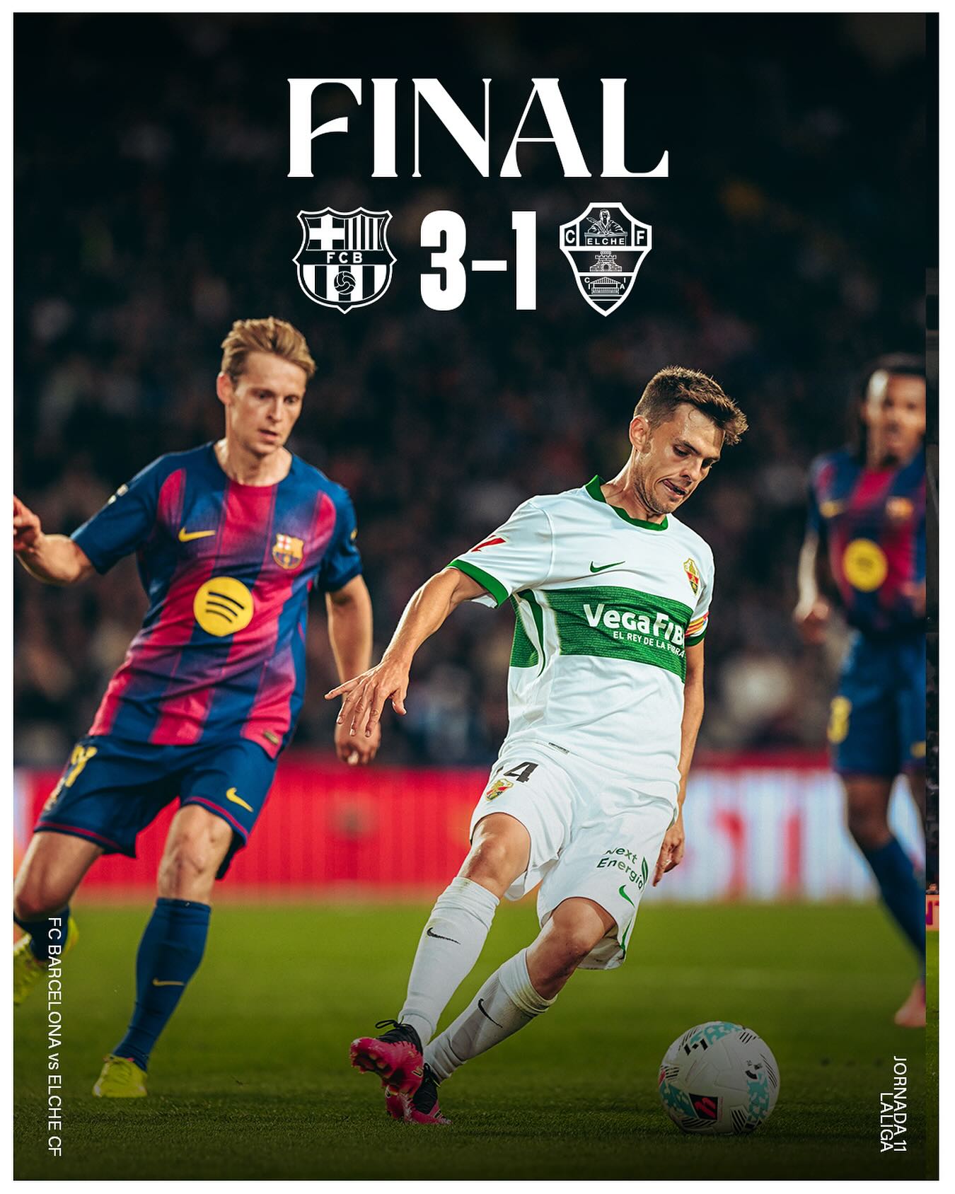 Elche cae 3-1 ante Barcelona pese a mostrar equilibrio en la posesión