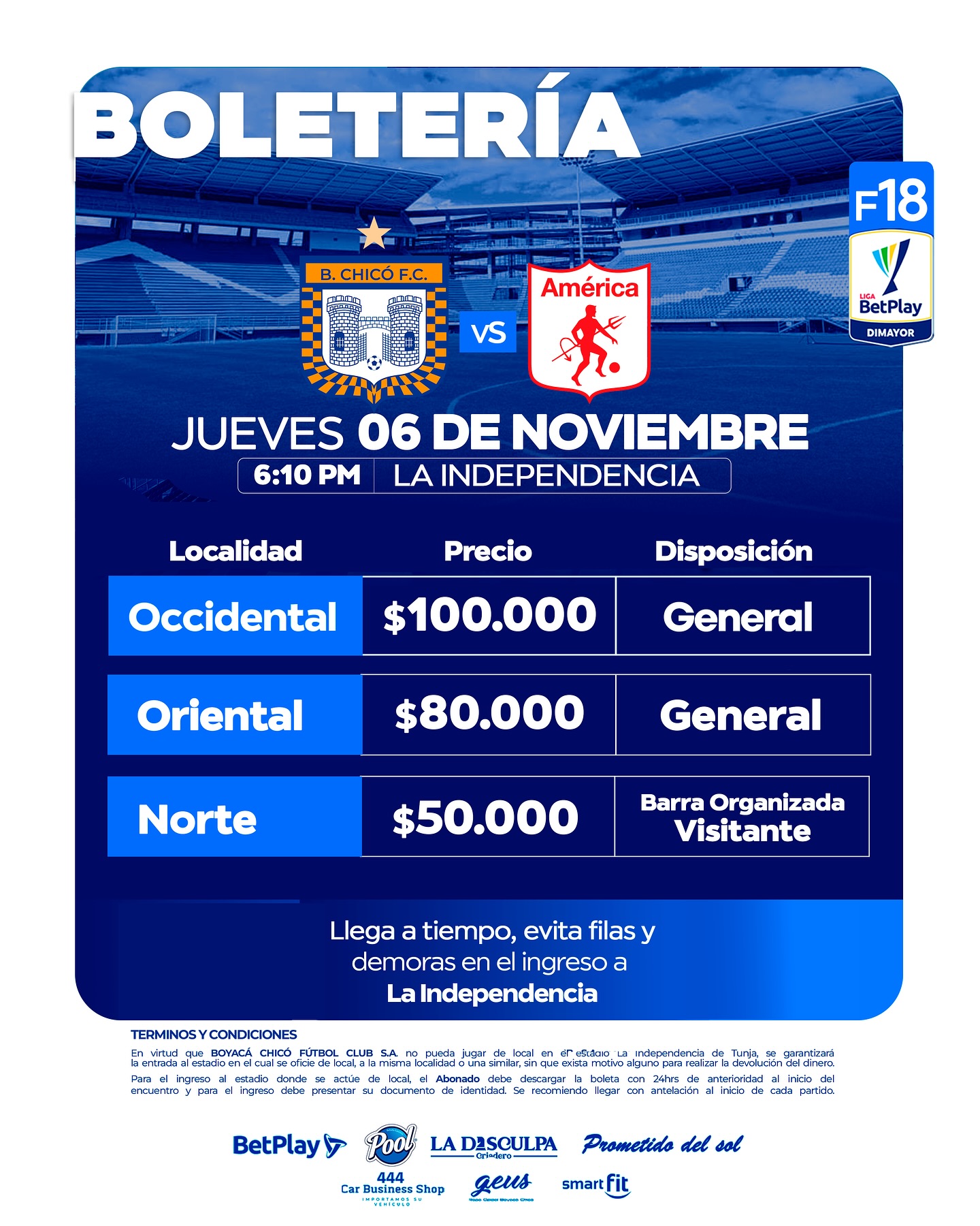 Boyacá Chicó anunció venta de boletería para el partido frente a América de Cali