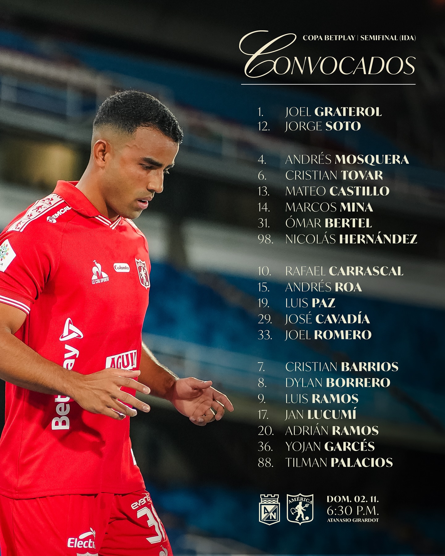 Oficial: Convocatoria América de Cali para enfrentar a Nacional por Copa Colombia