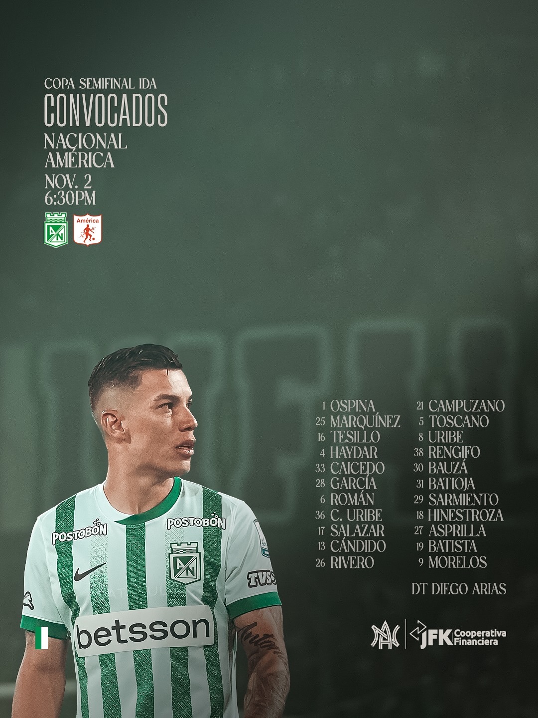 Oficial: Convocados Nacional para enfrentar a América de Cali