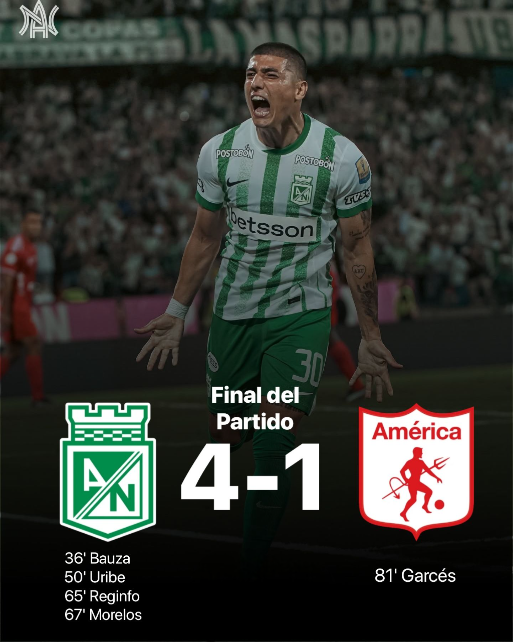 Nacional ganó con autoridad en la ida de la semifinal de Copa Colombia ante América de Cali