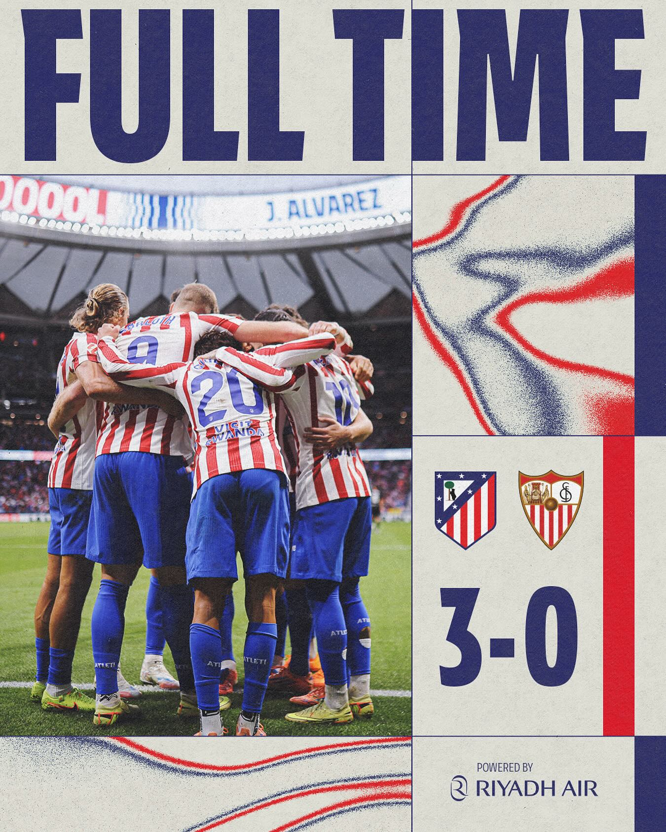 Atlético de Madrid brilla en casa y derrota 3-0 al Sevilla con autoridad