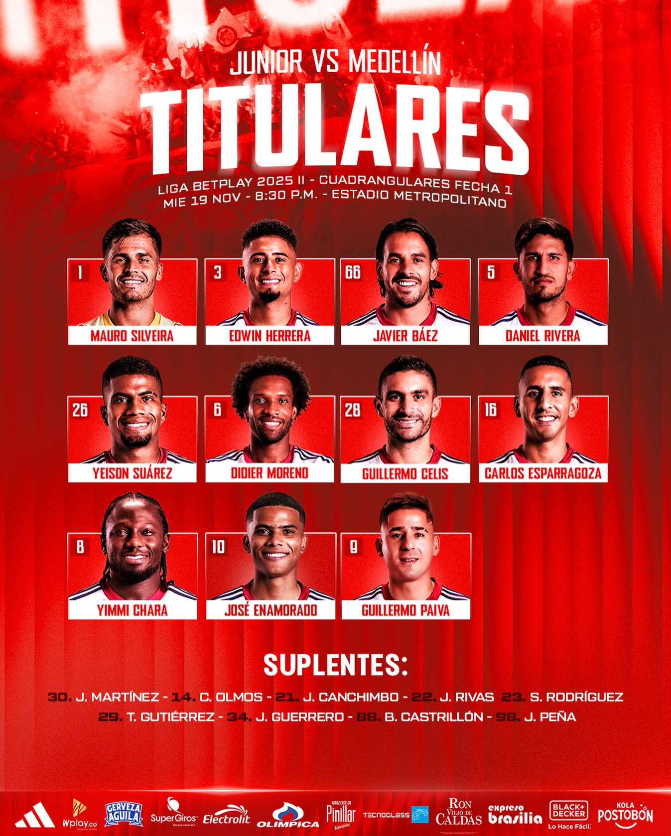 Oficial: Nomina de Junior de Barranquilla para enfrentar al DIM