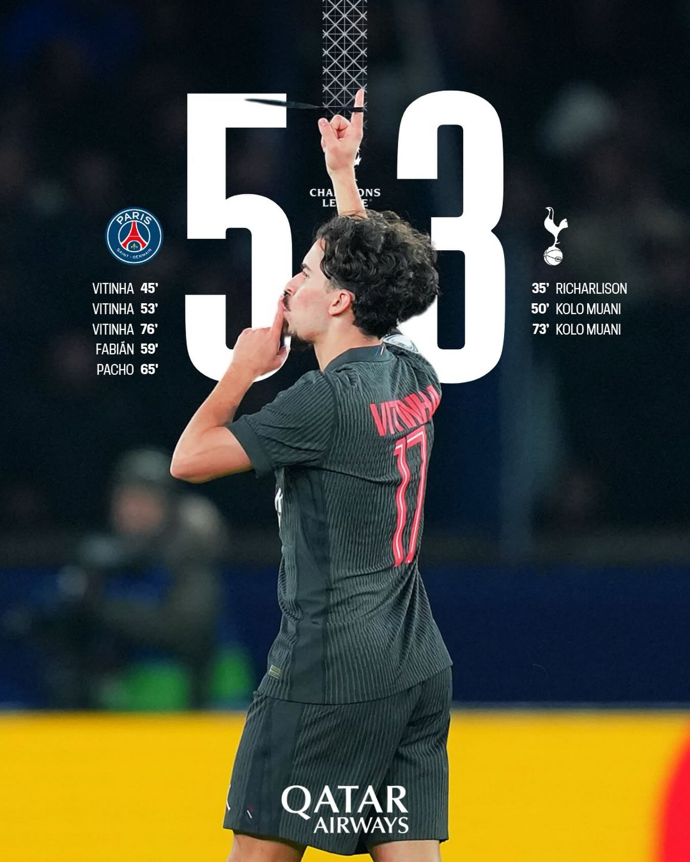Paris Saint Germain logró un gran triunfo ante el Tottenham en el Parque De Los Principes