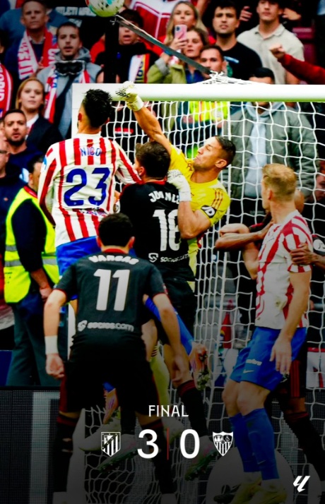 Sevilla cae 3-0 ante Atlético de Madrid en un duelo marcado por la falta de eficacia