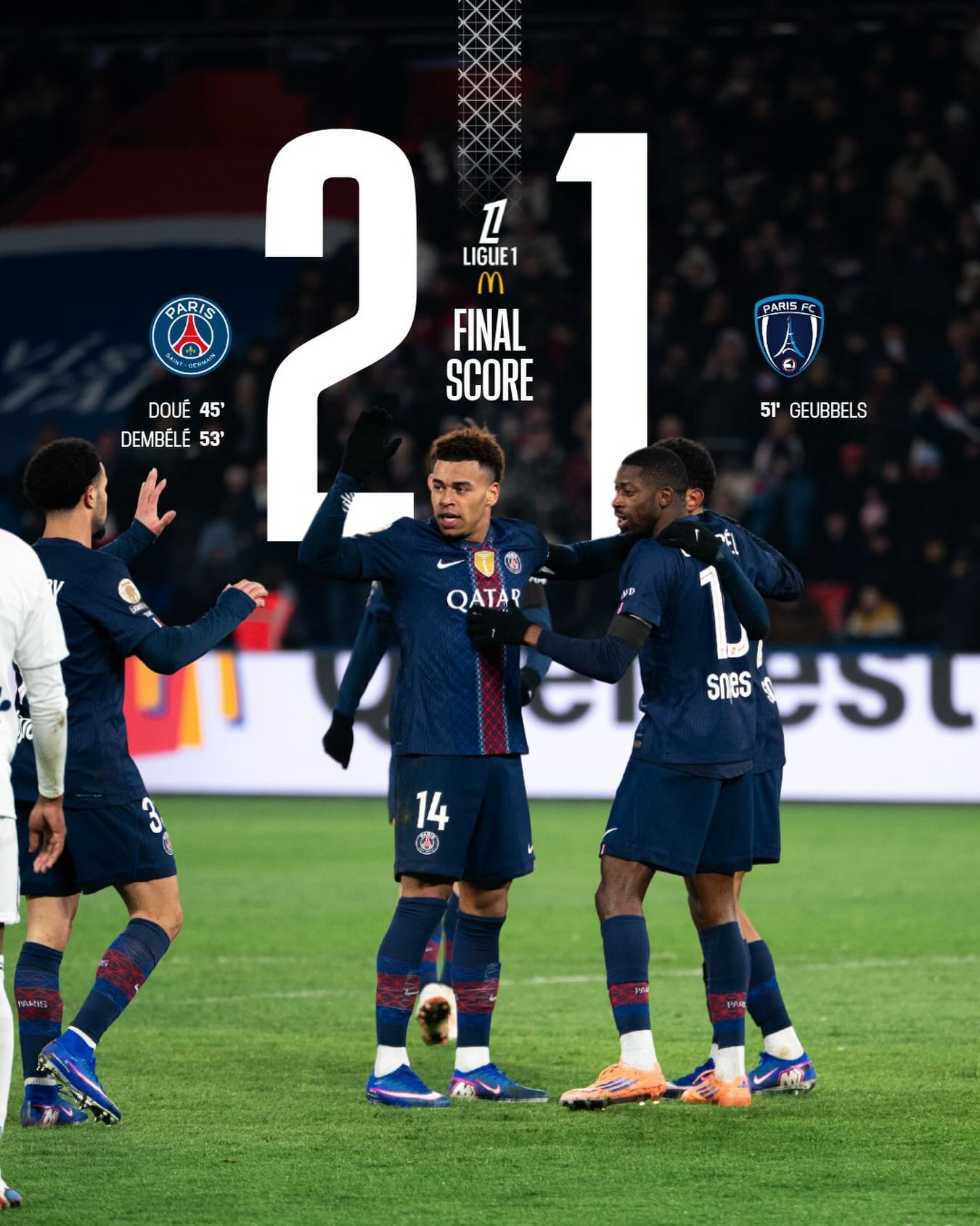 PSG le ganó el Derby al Paris Saint Germain en El Parque De Los Principes