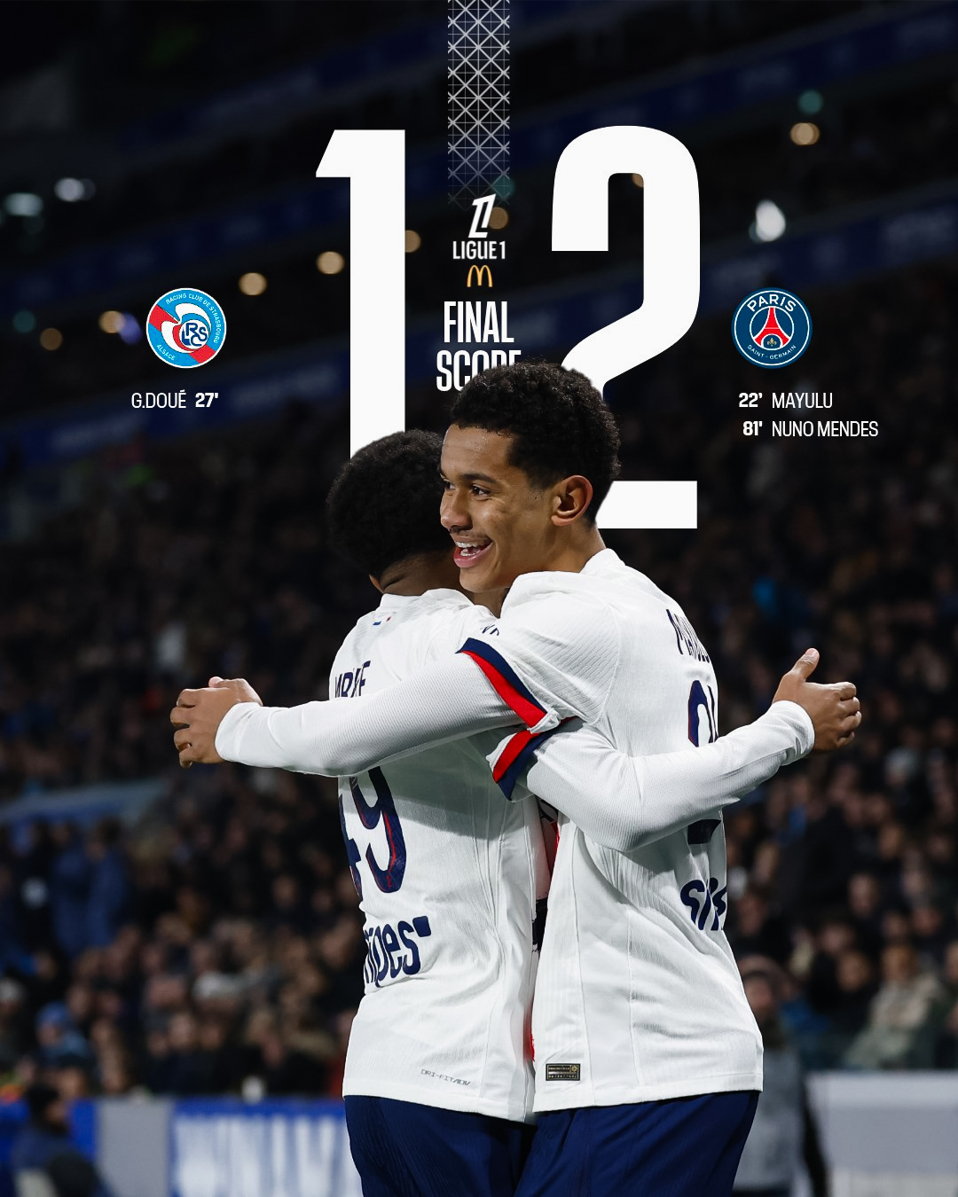 PSG derrotó de visitante al Racing de Estrasburgo