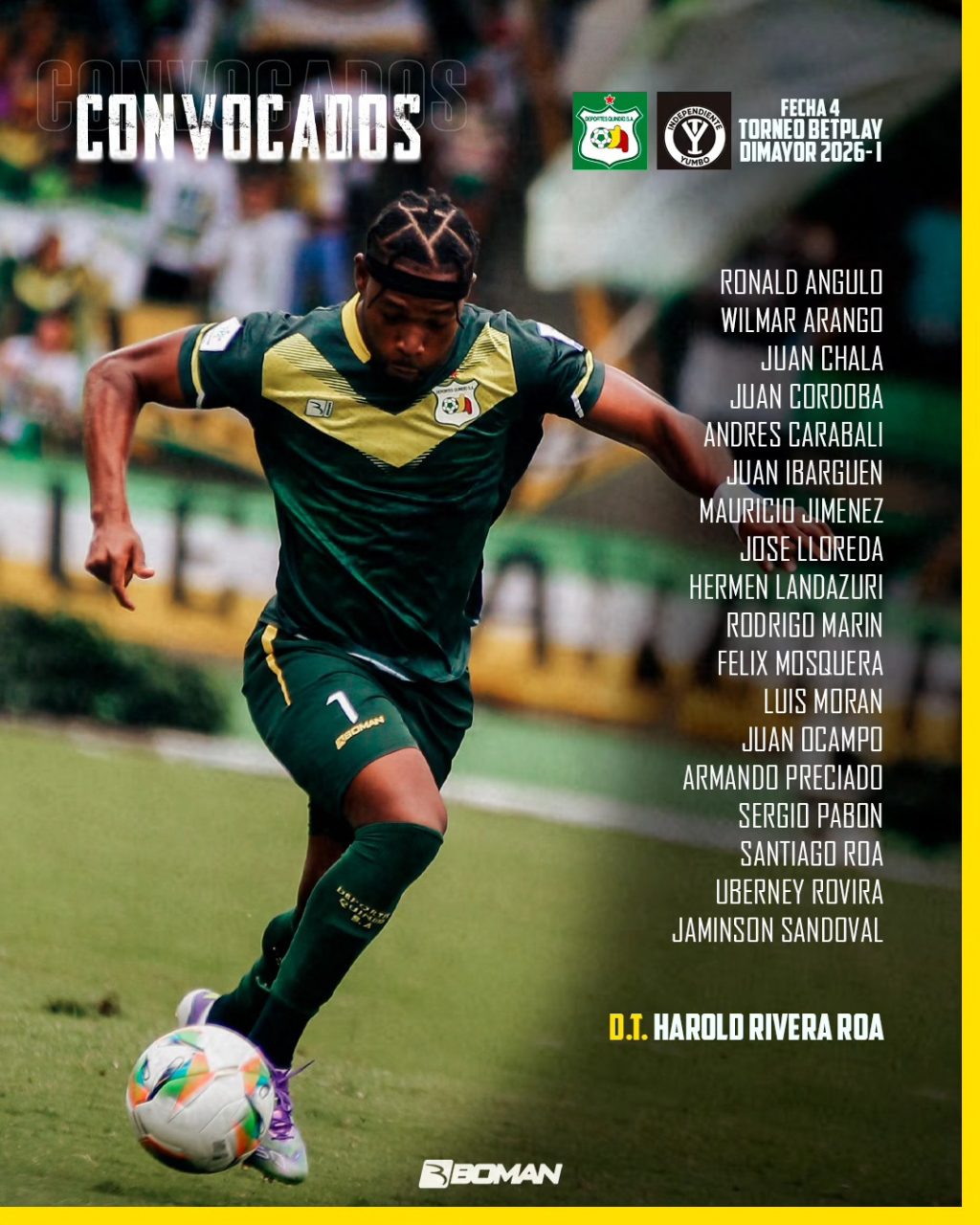 Oficial: Nomina de convocados Deportes Quindio para enfrentar a Independiente Yumbo
