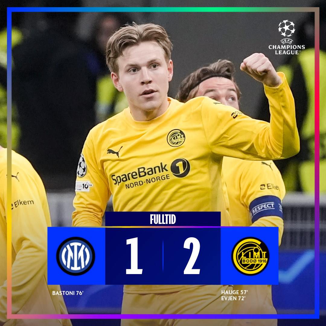 Sorpresa en la Champions: F.K. Bodø/Glimt eliminó al Inter de Milan