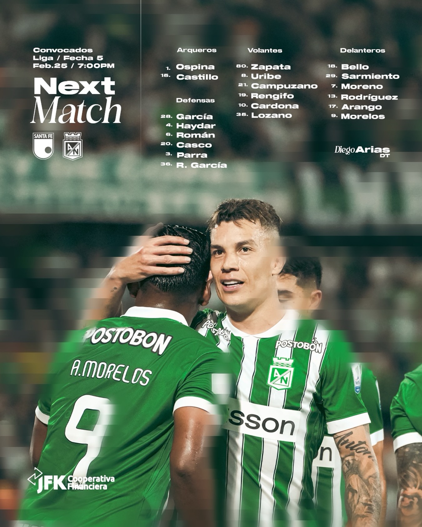 Oficial: Convocatoria Atlético Nacional para enfrentar a Santa Fe