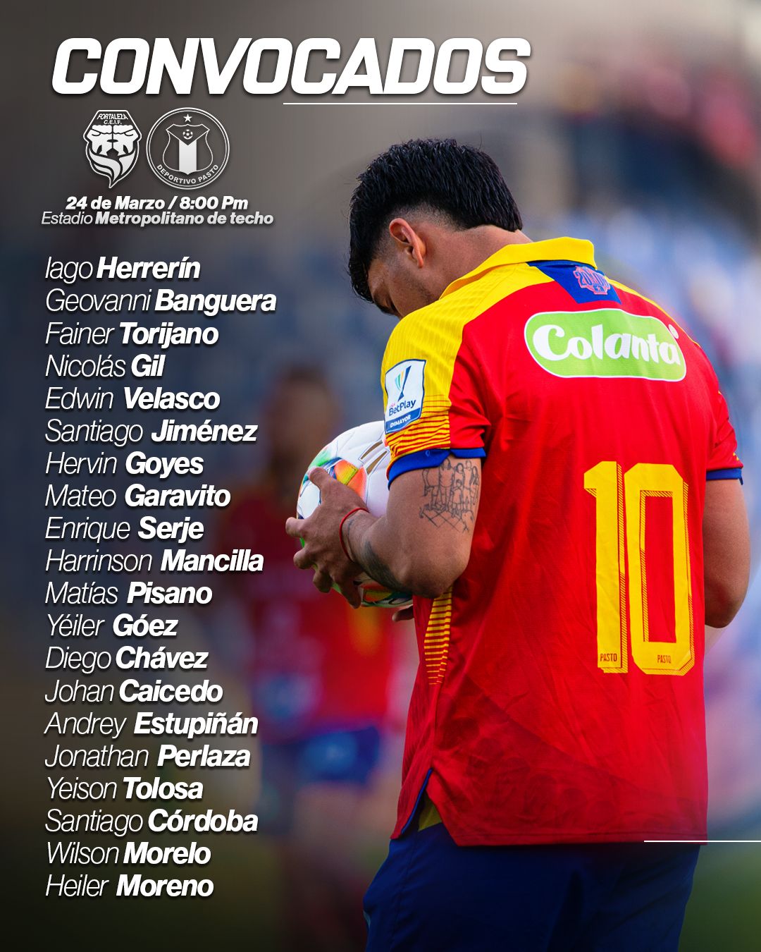Oficial: Convocatoria Deportivo Pasto para enfrentarse a Fortaleza en Bogotá