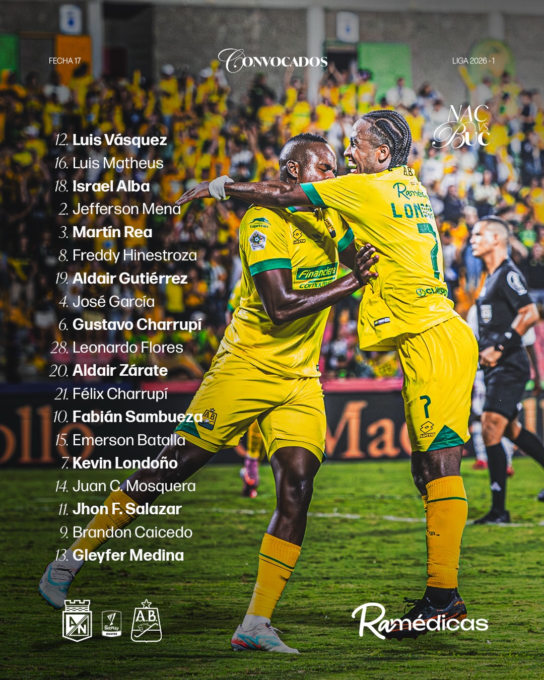 Oficial: Convocatoria Atlético Bucaramanga para enfrentar a Nacional