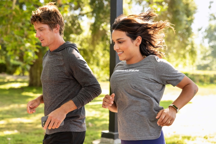 Couple enjoying a run outdoors.